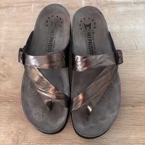 Mephisto Helen Toe Loop Sandal Silver Metallic Leather Women Size 37